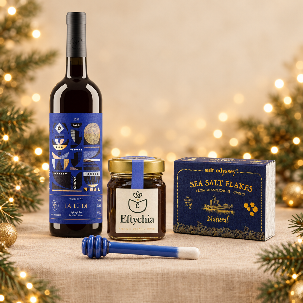 Griechische Geschenkbox klein – Honig, Rotwein & Salz