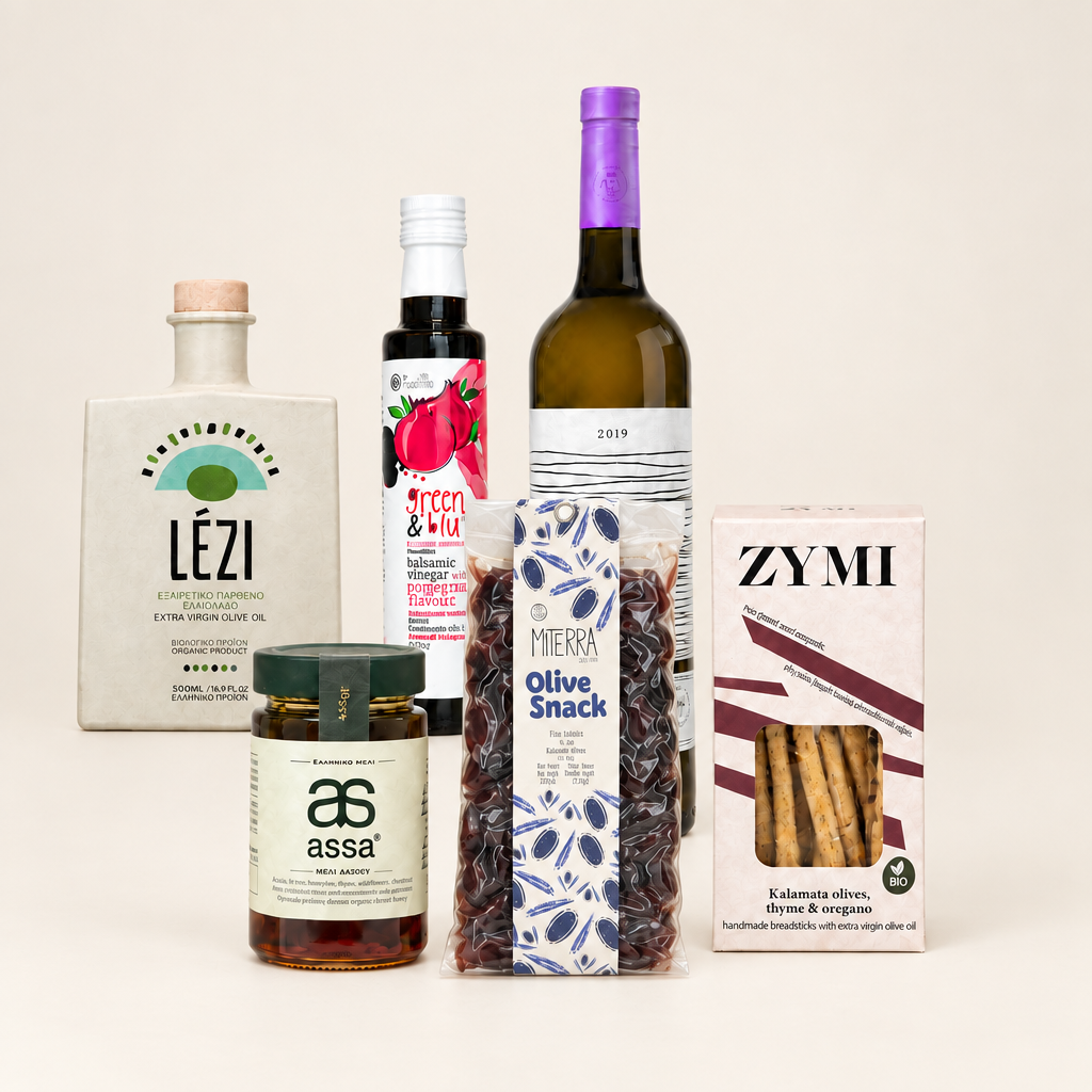 Neutrales Titelbild für Gourmet Griechenland mit größerer Olivenpackung
